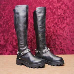Karl Lagerfeld Women Milla Black Leather Moto Biker Boots sz 5.5